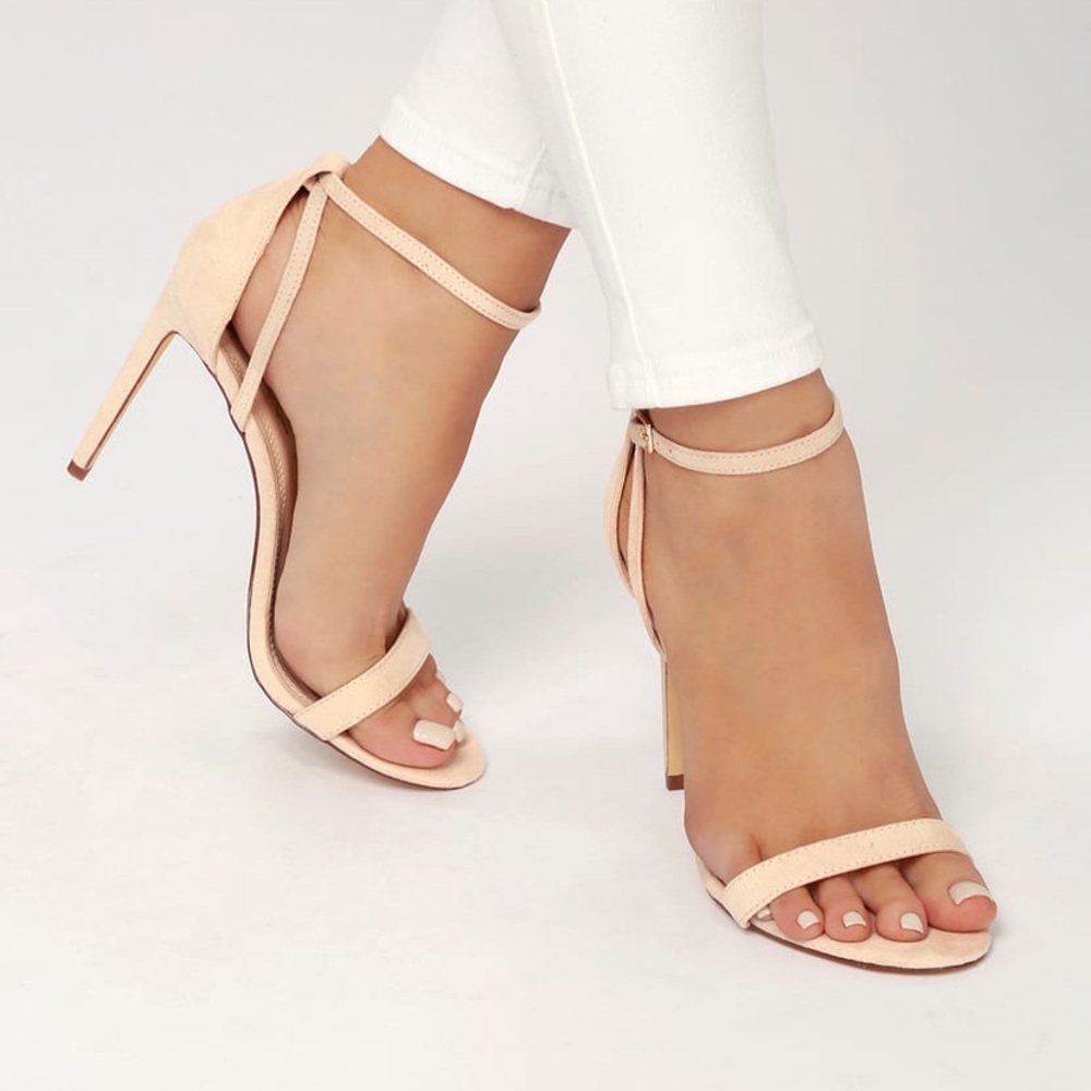 Lulus Sila Nude Suede Ankle Strap Stiletto Heels